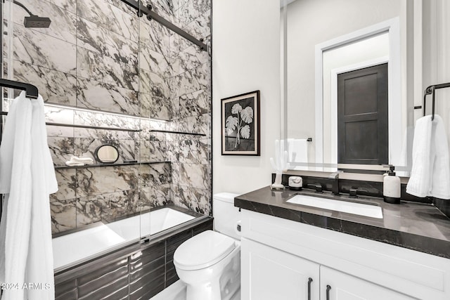 full bathroom with vanity, shower / tub combo with curtain, and toilet