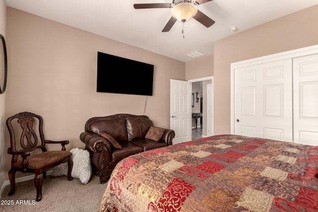 7504 W Patriot Way, Florence, AZ 85132 - bedroom featuring carpet, a closet, and a ceiling fan