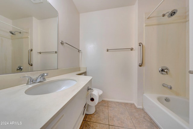 full bathroom featuring tile patterned flooring, vanity, shower / bath combination, and toilet