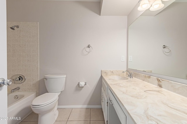 full bathroom with tile patterned flooring, double vanity, toilet, shower / bath combination, and a sink