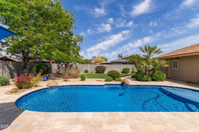 view of swimming pool with a fenced in pool and a fenced backyard