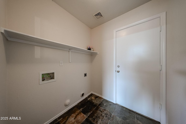 4804 S 25th Dr, Phoenix, AZ 85041 - laundry area featuring hookup for a washing machine, hookup for an electric dryer, dark stone finish floors, baseboards, and gas dryer hookup