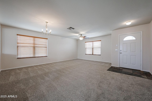 4804 S 25th Dr, Phoenix, AZ 85041 - entryway with carpet floors, a chandelier, a ceiling fan, and baseboards