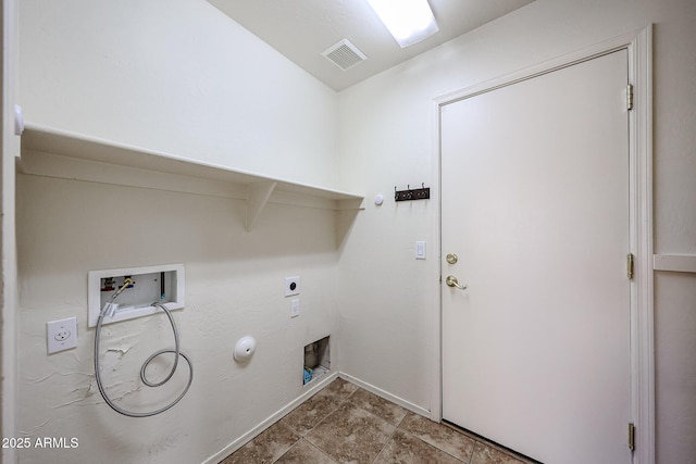 washroom with laundry area, visible vents, hookup for a gas dryer, washer hookup, and hookup for an electric dryer