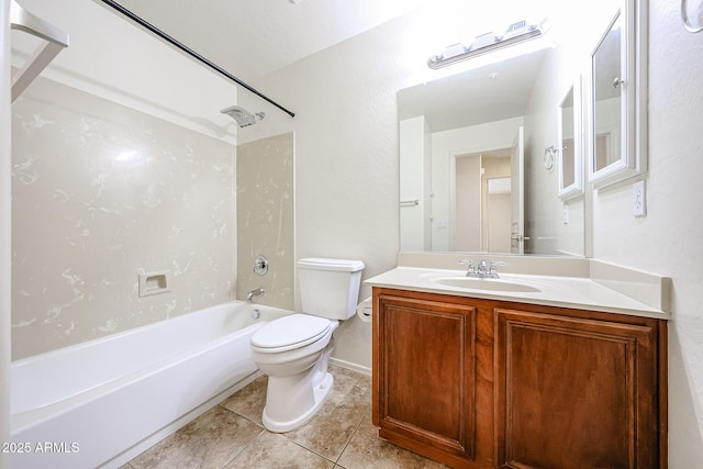 full bathroom with toilet, tile patterned floors, washtub / shower combination, and vanity
