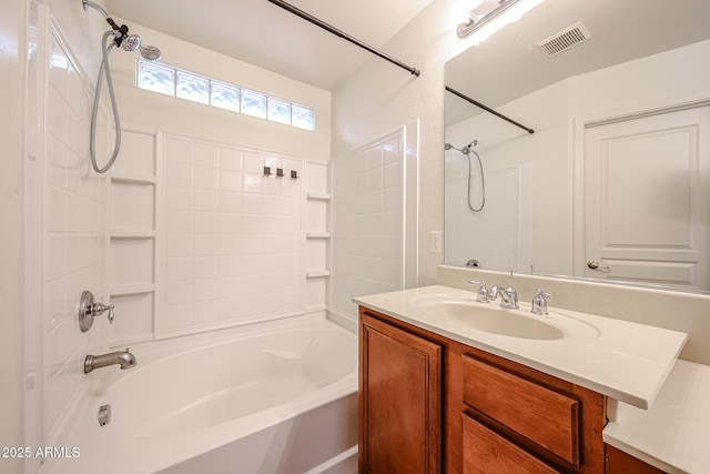 full bath with visible vents, shower / tub combination, and vanity