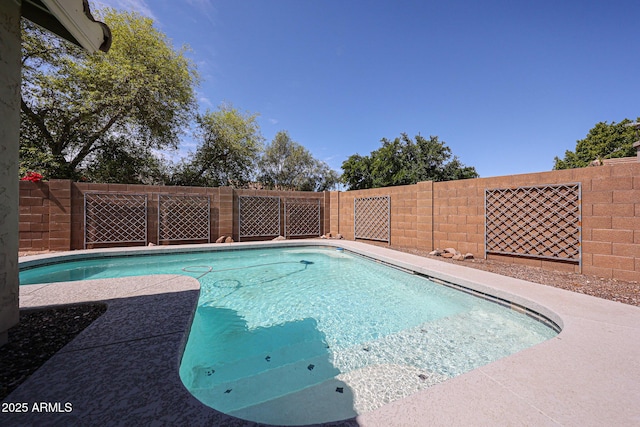 view of swimming pool featuring a fenced in pool and fence