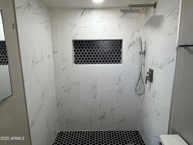 bathroom with toilet and a tile shower