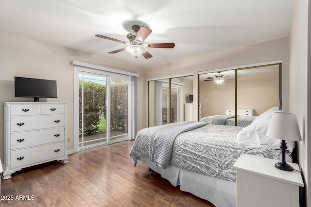 15424 N 52nd Pl, Scottsdale, AZ 85254 - bedroom with multiple closets, hardwood / wood-style flooring, and ceiling fan