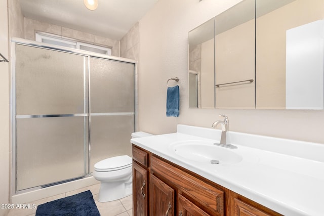 15424 N 52nd Pl, Scottsdale, AZ 85254 - bathroom featuring a stall shower, toilet, tile patterned floors, and vanity