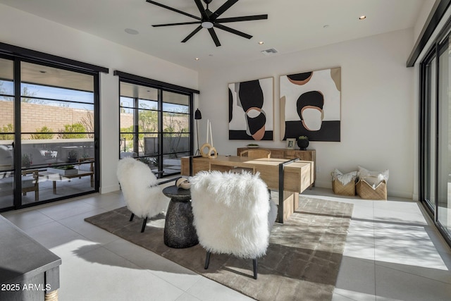 24863 N 103rd Way, Scottsdale, AZ 85255 - living room featuring ceiling fan, recessed lighting, and tile patterned flooring