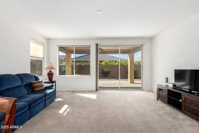 living room with light carpet