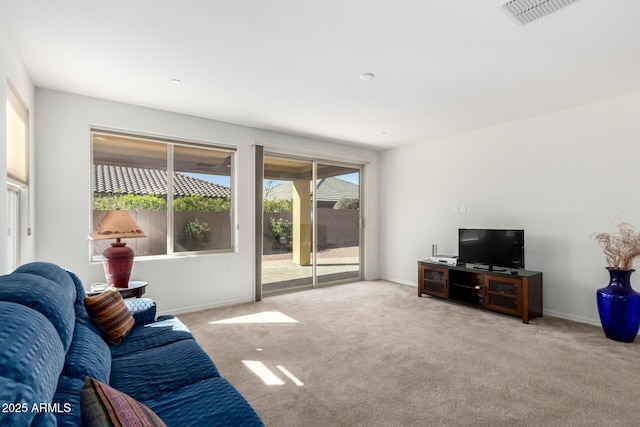 living room with light carpet