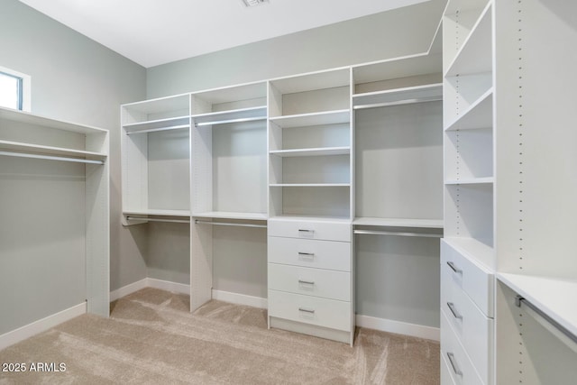 spacious closet with visible vents and light colored carpet