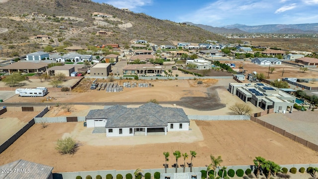 aerial view featuring a residential view and a mountain view