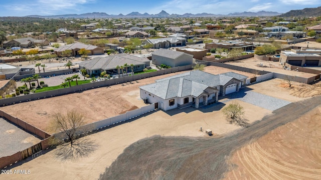 bird's eye view featuring a residential view and a mountain view