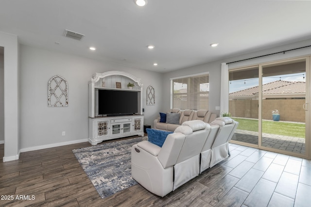 9757 E Red Giant Dr, Mesa, AZ 85212 - living area with wood finished floors, recessed lighting, and baseboards