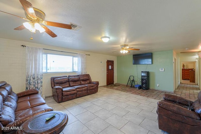 living room with ceiling fan