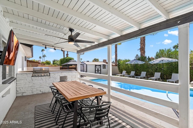 6271 E Evans Dr, Scottsdale, AZ 85254 - view of pool with a fenced in pool, an outbuilding, a patio, and area for grilling
