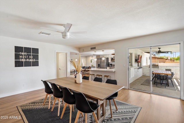 6271 E Evans Dr, Scottsdale, AZ 85254 - dining space featuring wood finished floors, a ceiling fan, and visible vents