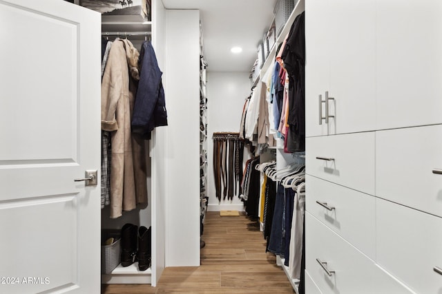 spacious closet featuring light hardwood / wood-style floors