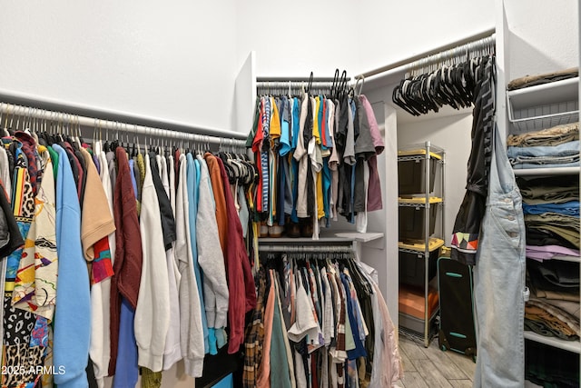 walk in closet featuring wood finished floors