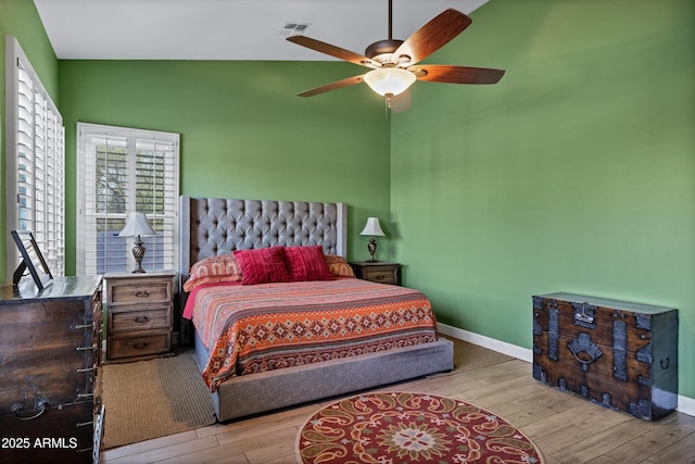 26475 N Wrangler Rd, Scottsdale, AZ 85255 - bedroom featuring wood finished floors, a ceiling fan, and high vaulted ceiling