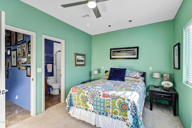 26475 N Wrangler Rd, Scottsdale, AZ 85255 - bedroom featuring carpet flooring, multiple windows, a ceiling fan, and ensuite bathroom