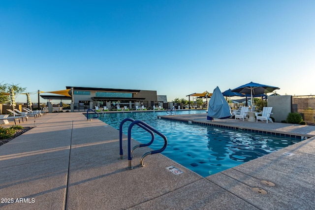 view of swimming pool with a patio