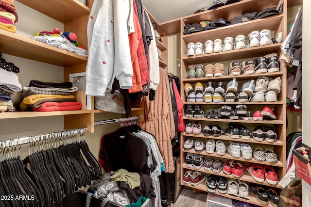 walk in closet featuring wood-type flooring