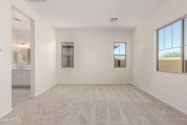 carpeted empty room with plenty of natural light and sink