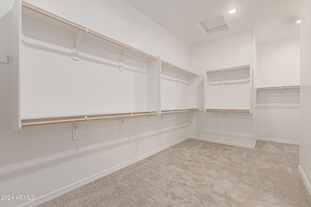 spacious closet with light carpet