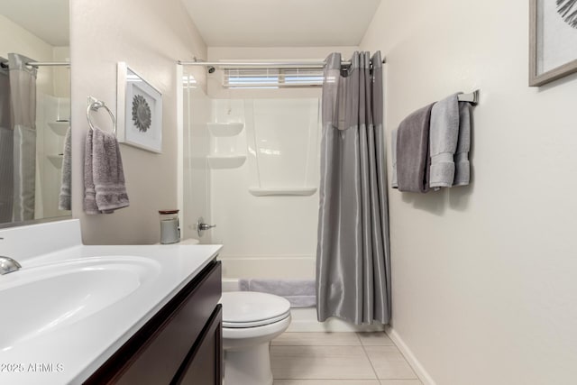 full bathroom with tile patterned flooring, vanity, shower / bath combination with curtain, and toilet