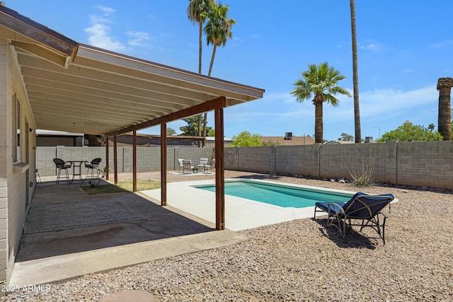 view of swimming pool featuring a patio area and a fenced backyard