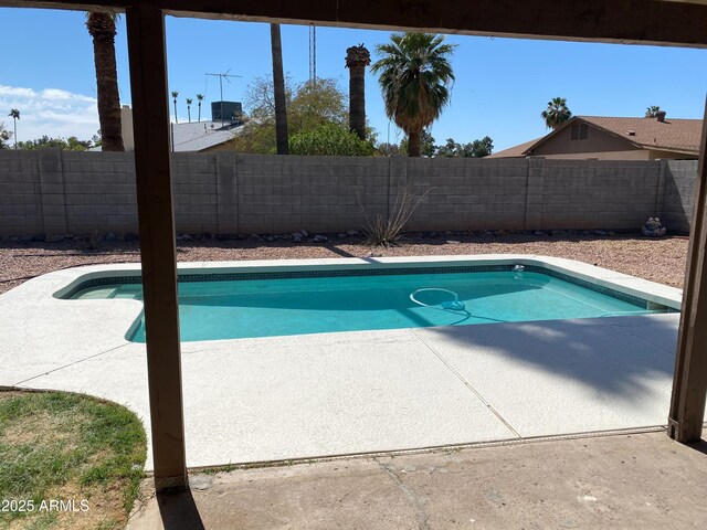view of pool featuring a fenced backyard and a patio
