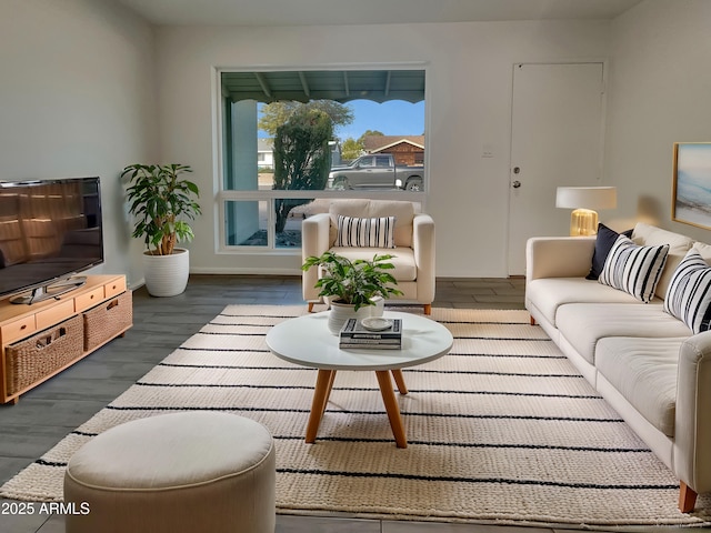 living room with dark wood-type flooring