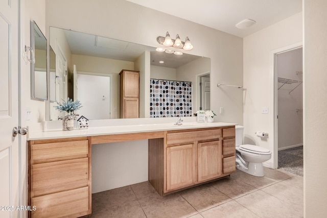 bathroom with vanity, toilet, and tile patterned flooring