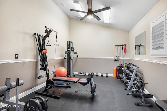 exercise area featuring ceiling fan