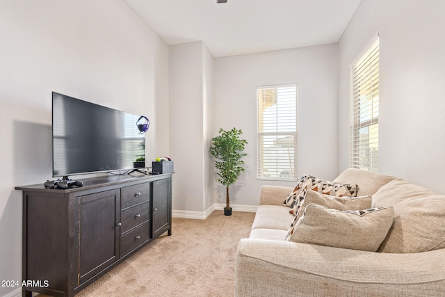 living room with light carpet