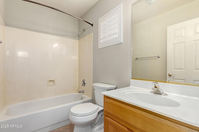 full bathroom featuring vanity, shower / washtub combination, and toilet