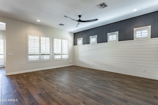 70 E Kennedia Dr, Queen Creek, AZ 85140 - spare room featuring a ceiling fan, dark wood-type flooring, baseboards, and recessed lighting