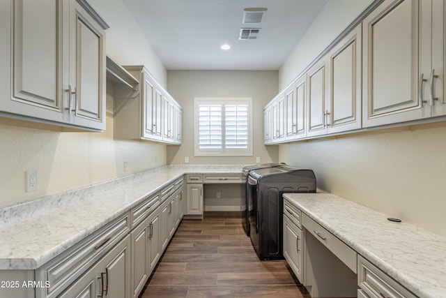 70 E Kennedia Dr, Queen Creek, AZ 85140 - washroom with cabinet space, washer and clothes dryer, dark wood-type flooring, and recessed lighting