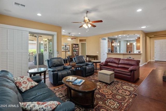 20506 N 271st Ave, Buckeye, AZ 85396 - living room featuring visible vents, recessed lighting, ceiling fan, and wood finished floors