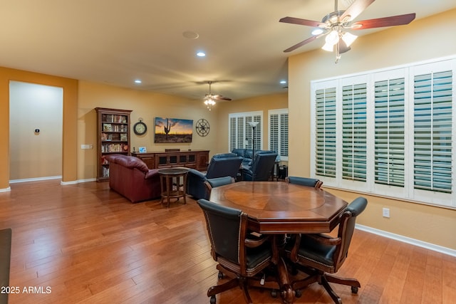 20506 N 271st Ave, Buckeye, AZ 85396 - dining room with wood-type flooring, recessed lighting, baseboards, and ceiling fan