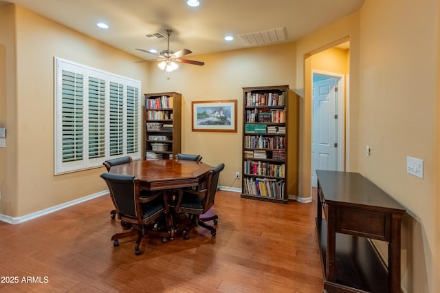 20506 N 271st Ave, Buckeye, AZ 85396 - dining space featuring visible vents, recessed lighting, ceiling fan, and wood finished floors