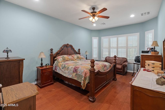 20506 N 271st Ave, Buckeye, AZ 85396 - bedroom with a ceiling fan, recessed lighting, wood finished floors, and visible vents