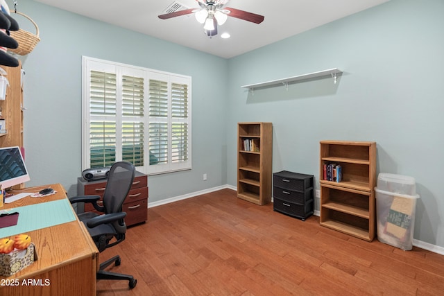 20506 N 271st Ave, Buckeye, AZ 85396 - office with baseboards, a ceiling fan, wood finished floors, and recessed lighting