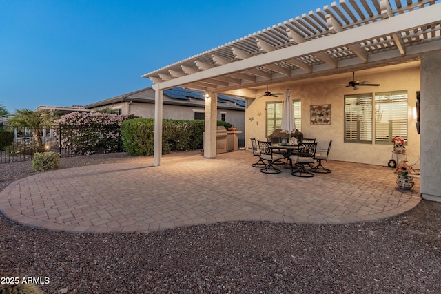 20506 N 271st Ave, Buckeye, AZ 85396 - view of patio / terrace featuring fence, outdoor dining area, a pergola, and ceiling fan