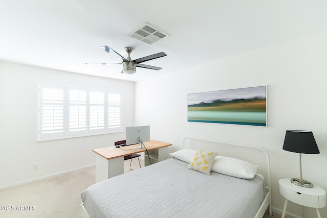 bedroom with carpet flooring and ceiling fan