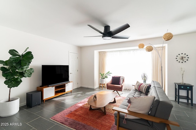 living room with ceiling fan